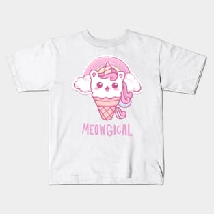 Cute Caticorn Meowtical in icecream Unicorn girl Kids T-Shirt